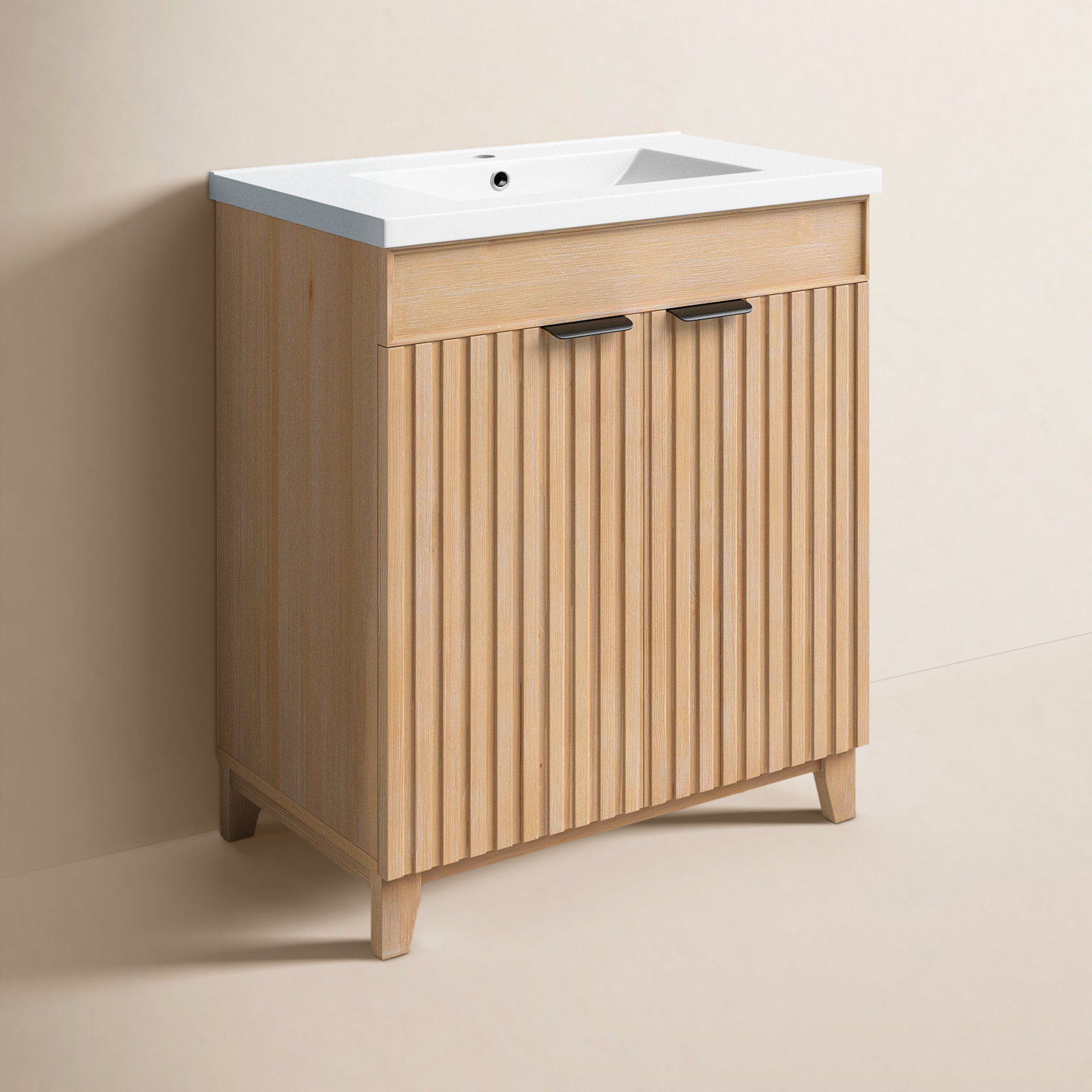 Dansfield 29.9'' Single Bathroom Vanity, Fir Wood Brown, Matte Black