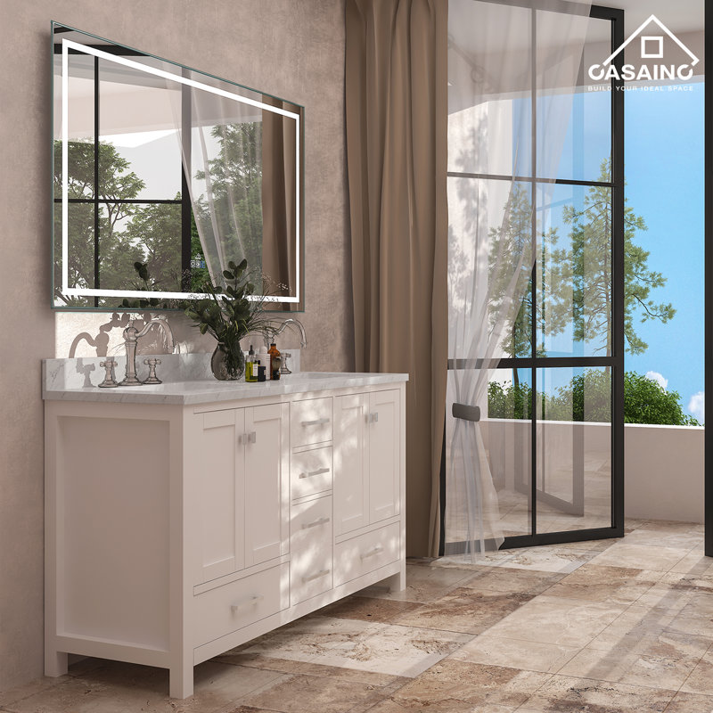 Ensemble de meuble-lavabo double 60 "avec miroir 60", Blanc