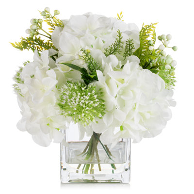 Faux Silk Hydrangea Arrangement in Vase
