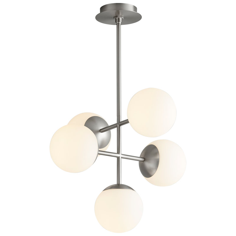 Lustre géométrique à 5 lumières, H 32,75 po x l 19,37 po x P 19,37 po, Nickel satiné