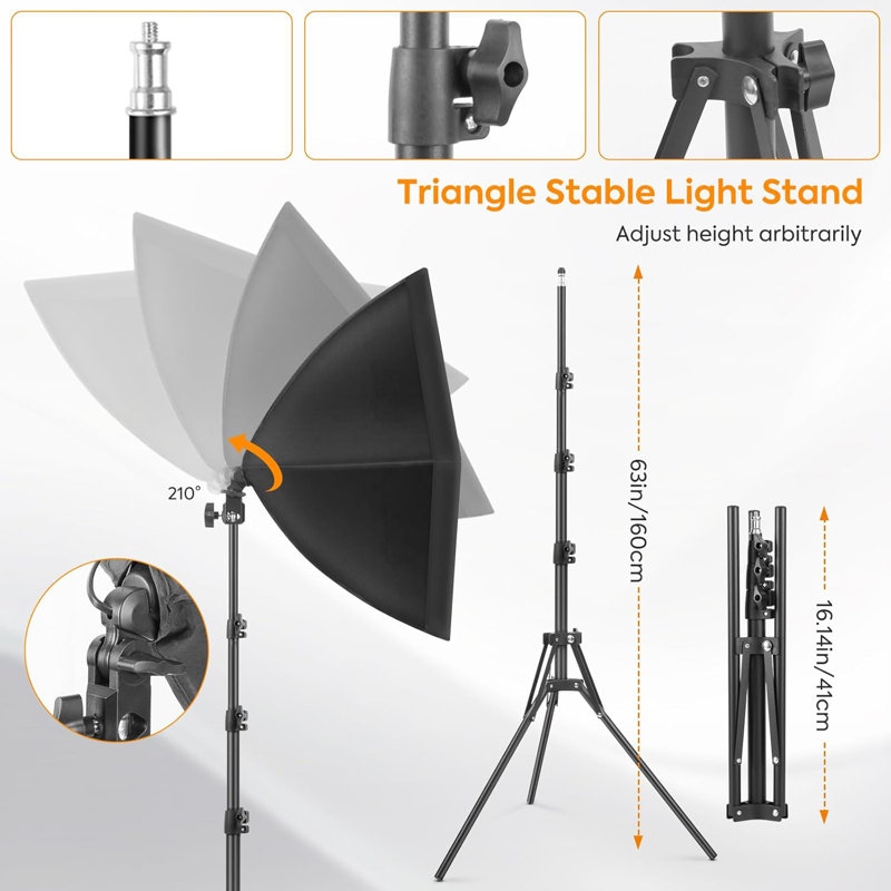 Ensemble d'éclairage professionnel 85W Softbox avec ampoule DEL à intensité variable, éclairage de studio continu bicolore 2700K-6400K pour la photographie, la vidéo, les portraits et la diffusion en direct