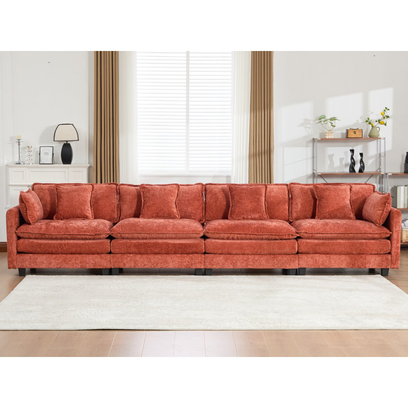 Schmucker Modular Oversized Deep-Seat Cloud Sofa, Modern Double-Layer Cushion Cloud Couch, Orange, 33" H x 149.6" W x 35" D