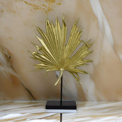 Cataleta 21 Inch Palm Leaf Resin Decorative Sculpture, Resin Gold Finish