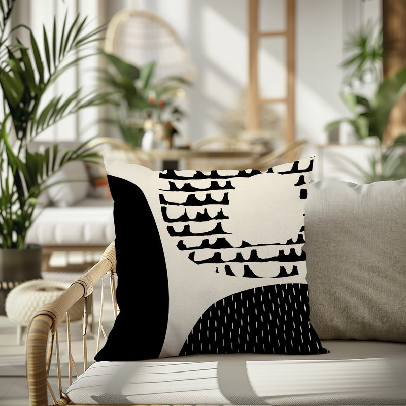 Coussin carré intérieur / extérieur pia, H 17 po x l 17 po, Noir/Blanc cassé