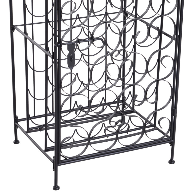 Armoire à vin noire avec serrure pour 35 bouteilles. Fabrication en fer. Conception exquise. Verrou l 17,5 po x P 14,5 po.
