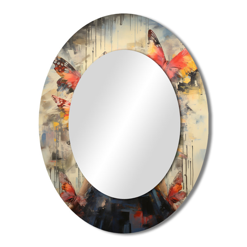 Femme hippie Renaissance Botanicals II - miroir décoratif ovale abstrait sur métal, 43 po x 33 po