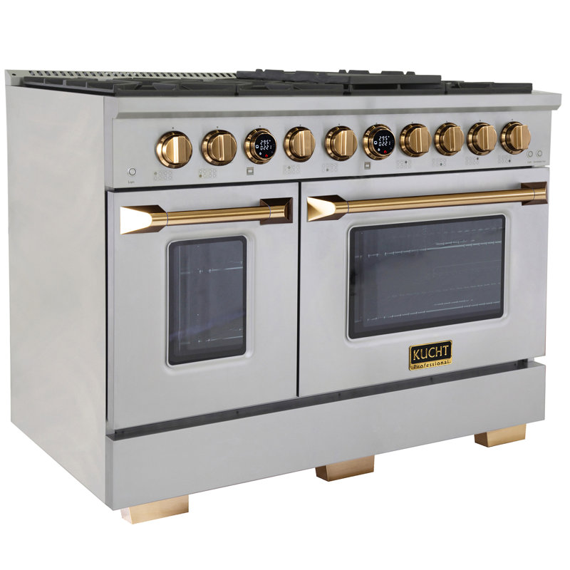 48 in. 6.7 cu. ft. Dual Fuel Range in Stainless Steel with Gold Accents and Kucht Horus Thermostat, Natural Gas