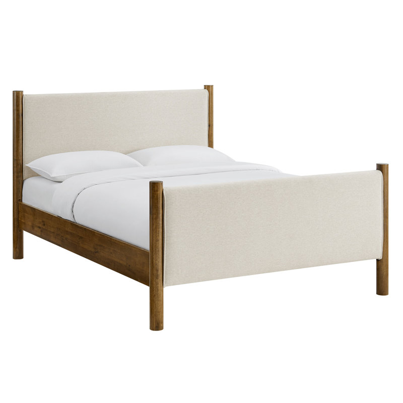 Lit plateforme tapissier Maven Boucle, Noyer ivoire, Bois massif et bois manufacturé, Très grand