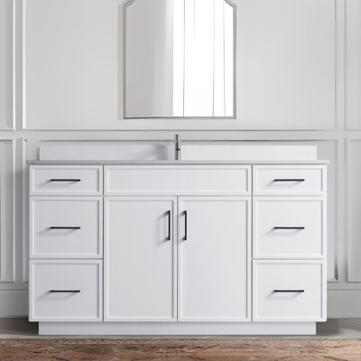 Hood-3w 60.00 In. W X 22.00 In. D X 35.00 In. H  Freestanding Bath Vanity In White Wood With White Top