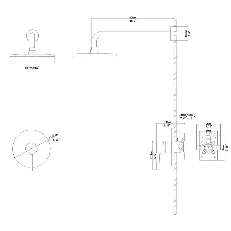 Shower Faucet In Brushed Nickel - 10-Inch Rainfall Head, Valve, Wall Mount Installation & Moth Rain Faucet, Mount, Easy