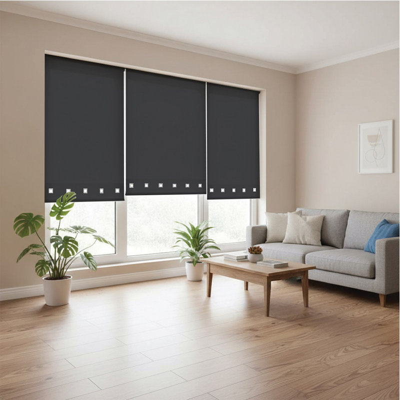 Semi Sheer Daylight Roller Blind with Chrome Eyelet Detail, Black, 165 cm L x 210 cm W