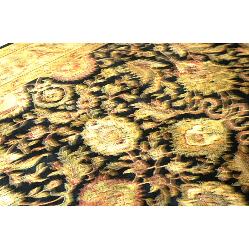Hand Knotted Wool Area Rug in Black And Gold