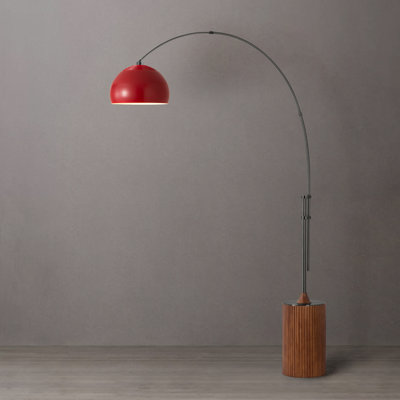 Tambo 92" Arc Lamp - Mid-Century Modern, Black Nickel Steel Body, Dark Walnut Base, Half-Dome Crimson Red Shade, Dimmable, LED Bulb Included, Smart Home Compatible
