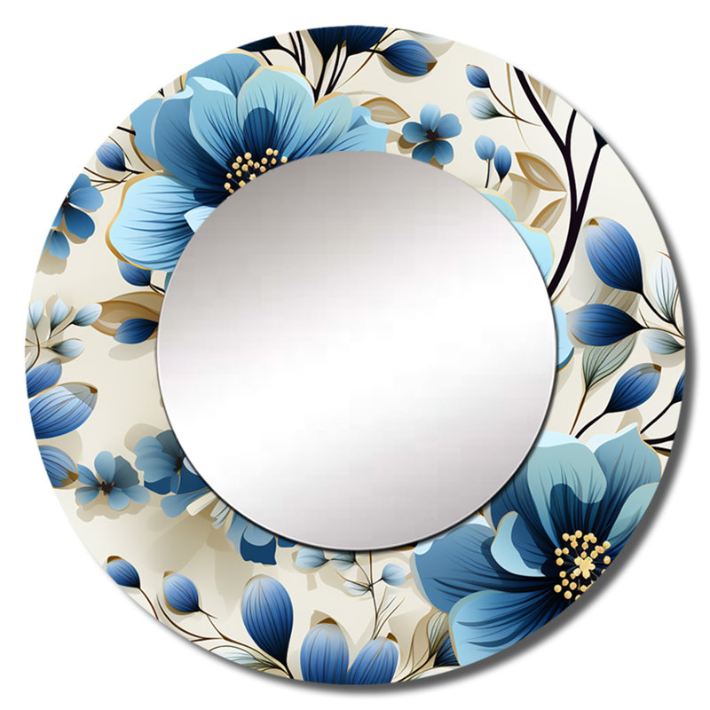 Motif floral Ridaan Blue Coastal Elegance, 29 po x 29 po, Rond