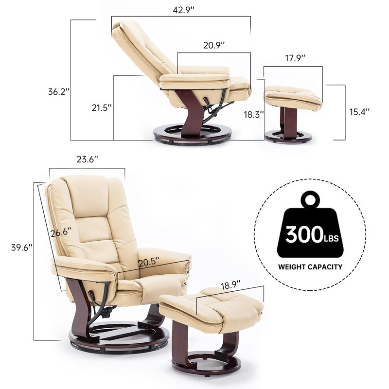 Shebeen Swivel Recliner with Ottoman, Beige Incorect