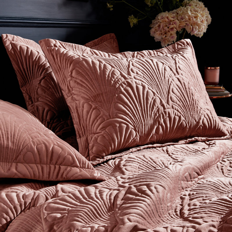 Velvet Floral Duvet Cover Set with Pillowcases, Double - 2 Standard Pillowcases, Blush