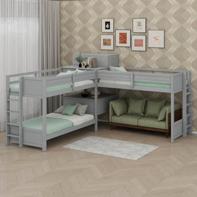 Twin-Sized L-Shaped Bunk Bed With Built-In Desk, 4 Drawers, USB Connectors, And Electrical Outlet