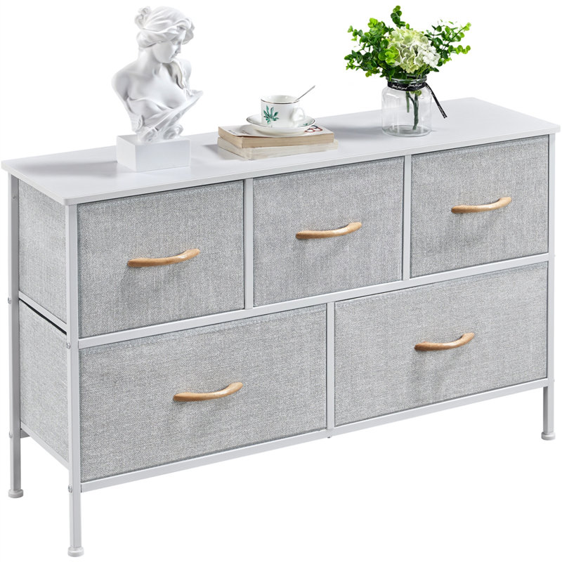 100Cm W Chest Of Drawers With 5 Fabric Drawers, Light Gray