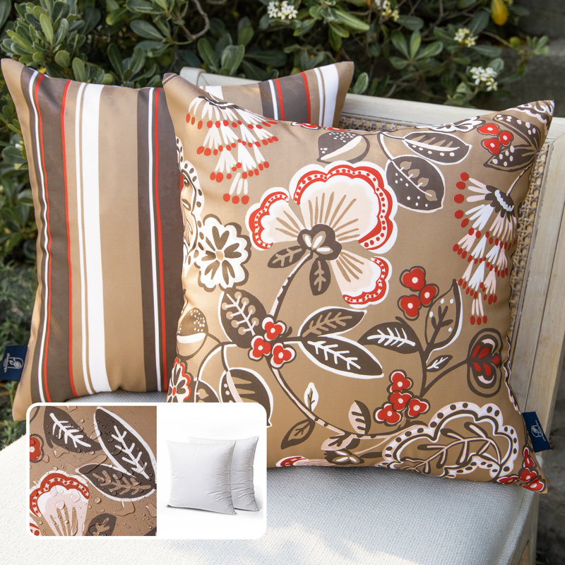 Phantoscope Outdoor Floral Colleciton Indoor/Outdoor Reversible Throw Pillow (Set of 2)