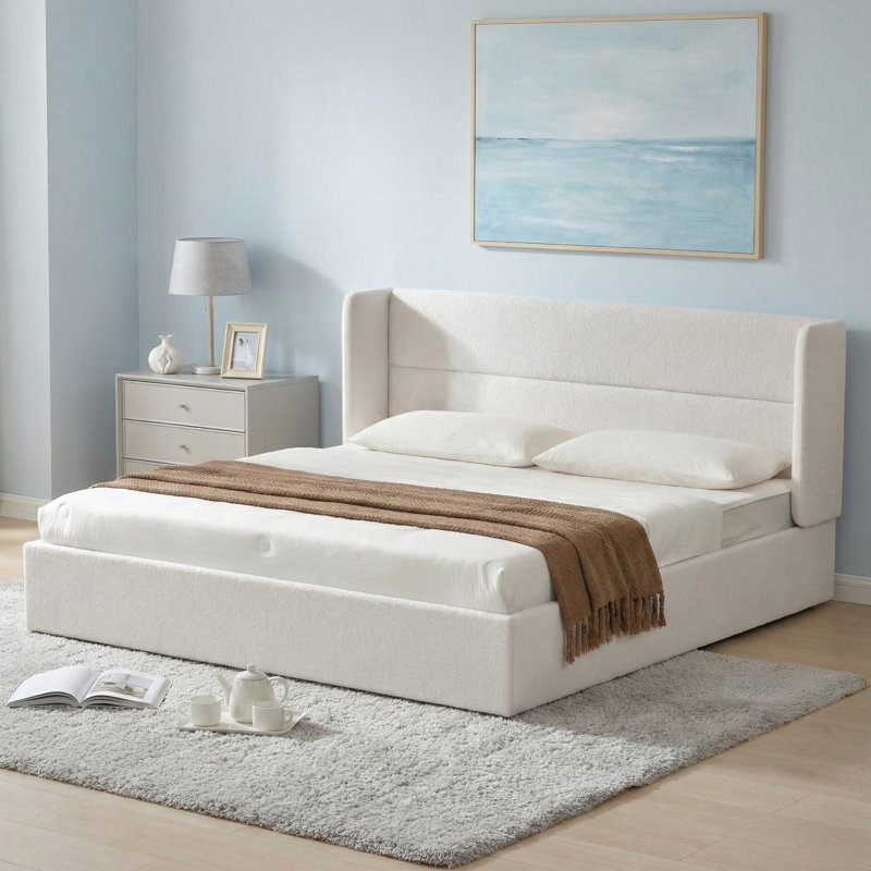 Lit plateforme tapissier avec rangement Gaillarde, Très grand, Blanc