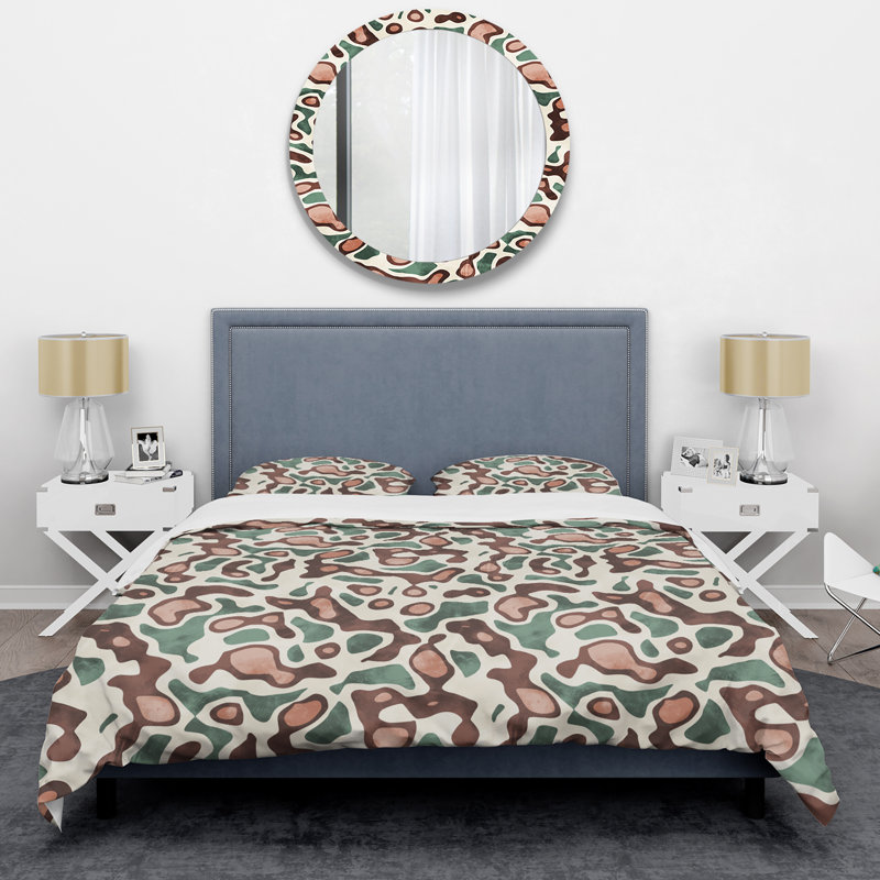 Ensemble de housse de couette en microfibre beige / brun / vert 3 pièces, Housse de couette pour très grand lit et 2 taies 