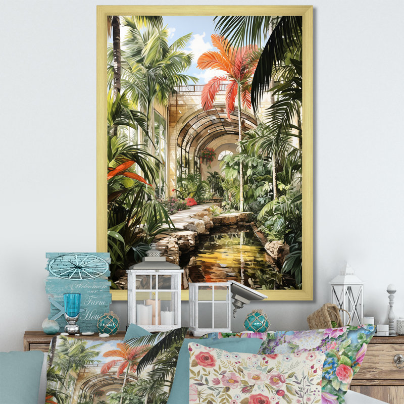 Ruines tropicales au Mexique - Art mural mexicain, Cadre doré simple, H 20 po x l 12 po x P 1 po