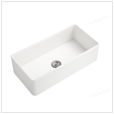Évier de ferme blanc de style pouce, conception à tablier profond pour installation encastrée, finition en céramique durable et résistante aux égratignures