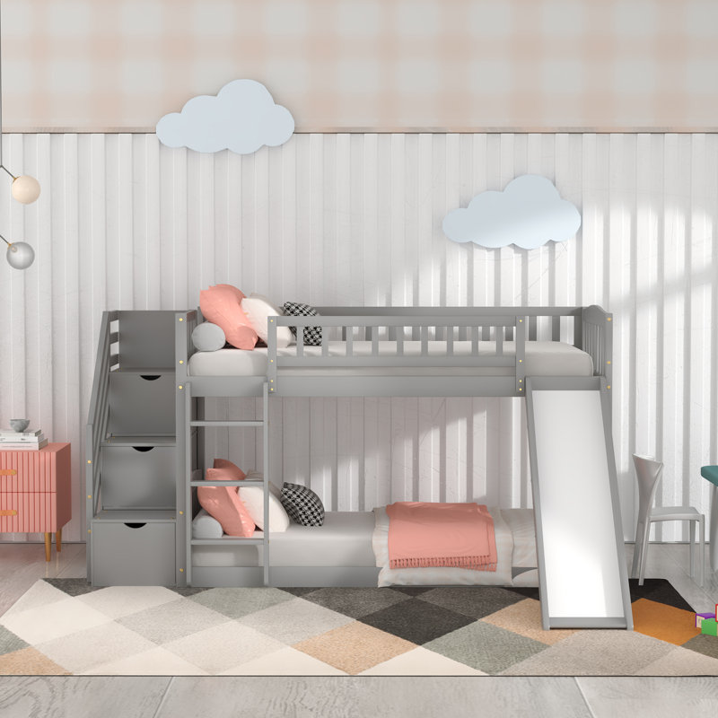 Guillain Kids Twin Over Twin Bunk Bed, Gray