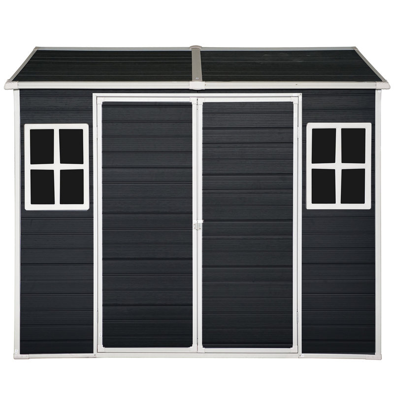 Remise extérieure en acier galvanisé de 8 pi x 6 pi, solide et sécuritaire, avec rangement en résine noir de carbone de 8 pi x 6 pi pour protéger les articles, noir, pour les jardins