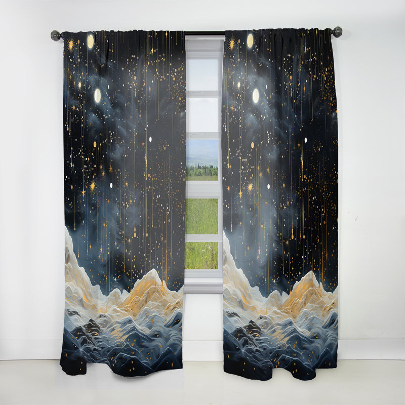 Constellation abstraite dorée et noire Eilley - Rideau moderne - Velours obscurcissant - 1 panneau, L 52 po x L 90 po