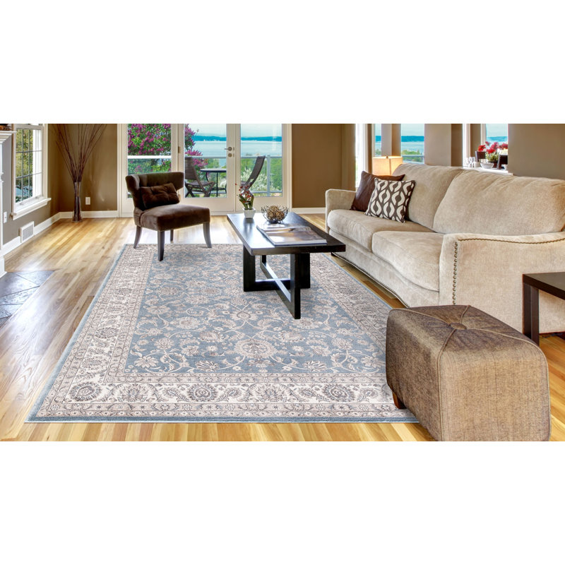 Tapis bleu Santorini Bergama, Rectangle 5 pi x 7 pi