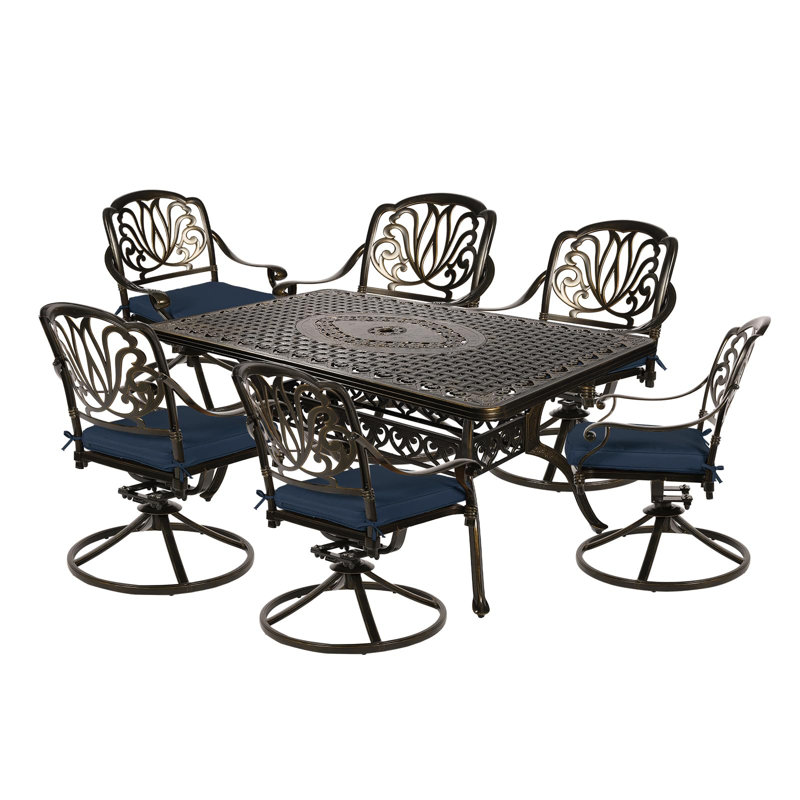 6 - Person Patio Dining Set with Rectangular Table , Cushions Included, Navy Blue