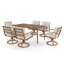 Ensemble de salle à manger en aluminium brun 7 pièces avec table rectangulaire, 6 chaises pivotantes et coussins gris clair Michael-122874537-122874535
