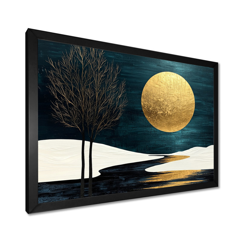 «Quiet Bold Mountain In Emerald Gold Harmony II», art mural grand lac, H 12 po x l 20 po, Noir