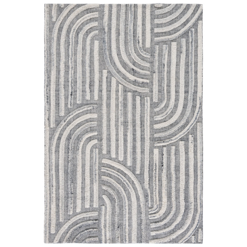 Tapis gris foncé / ivoire fait à la main Seri, Rectangle de 5 pi x 8 pi