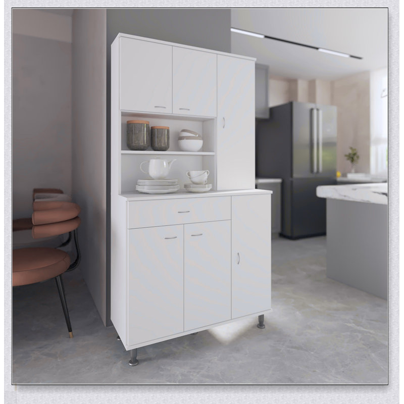 Garde-manger à 1 tablette et 1 tiroir Tigard, finition blanche élégante pour un rangement et une organisation de cuisine améliorés.