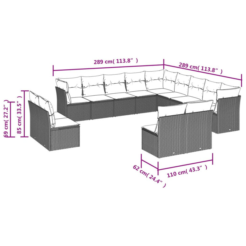 Ensemble de canapé de jardin Vidaxl beige (canapé), blanc crème (coussins)