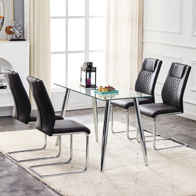 6 chaises de salle à manger en cuir PU noir avec une construction en métal pour vos pieds chics et un revêtement en faux tissu, une chambre à coucher élégante