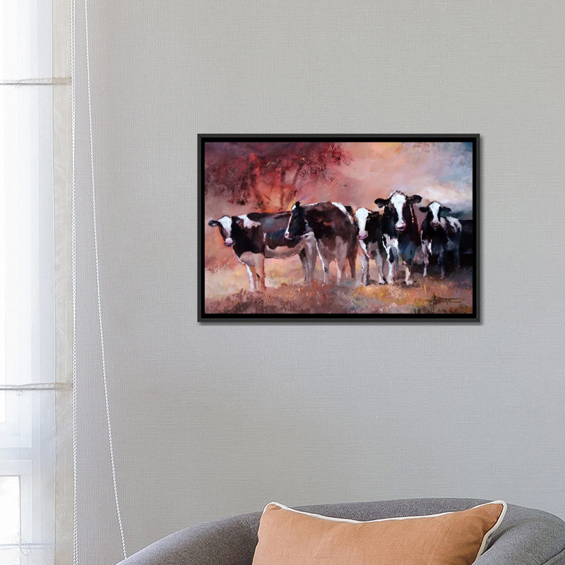 Cows par willem haenraets - reproduction sur toile, H 18 po x l 26 po x P 1,5 po, Toile avec cadre noir, Pas de tapis