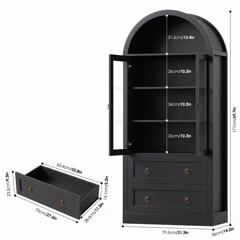 Arched Manufactured Wood Bathroom Cabinet, Black