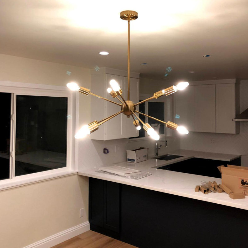 Carvey 10 - Light Dimmable Sputnik Sphere Chandelier, Brushed Brass