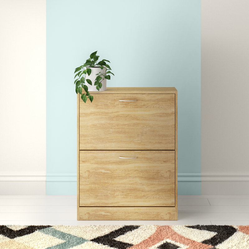 15 Pair Flip Down Shoe Storage, Oak Finish
