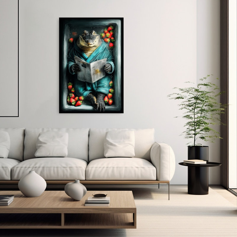 Crocodile In Bathtube 2 Contemporary Crocodile Animal Wall Art Print 1 Piece Wrapped Canvas Wall Art, 152.4cm H x 101.6cm W