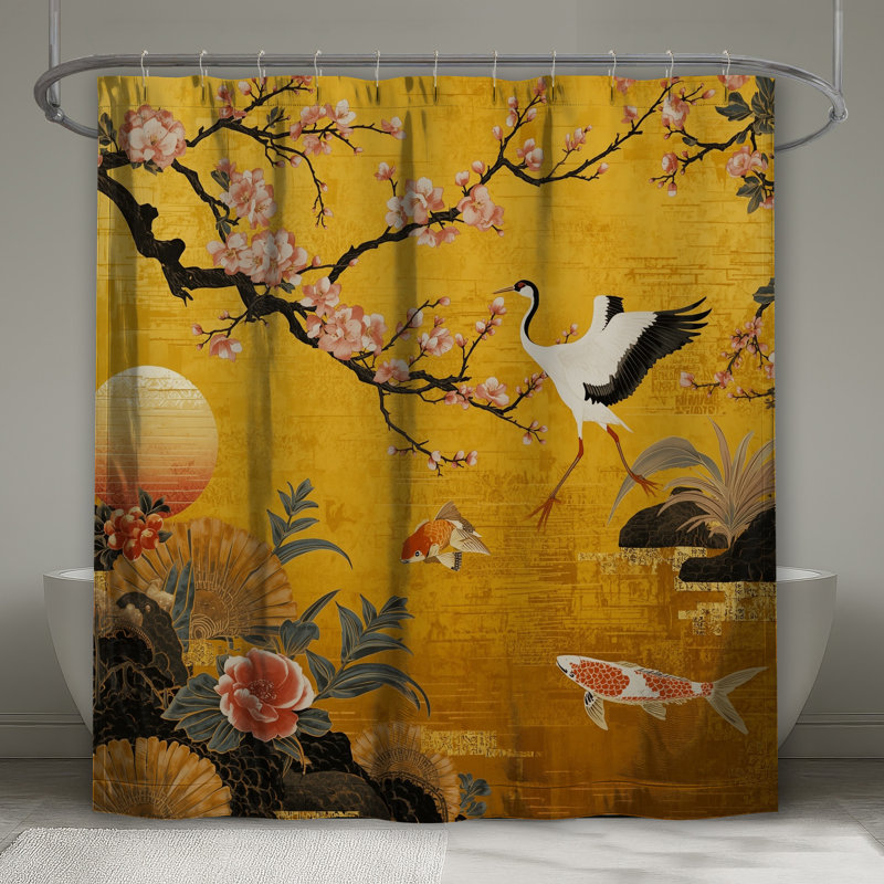 Rideaux de douche Cherry Blossom Crane Koi, L 70 po x H 93 po