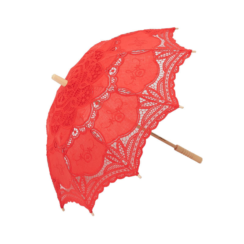 Parasol en dentelle avec poignée en bois, Rouge