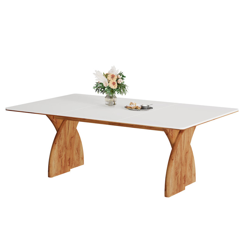 White Brown 70.8-Inch Rectangular Dining Kitchen Table for 6 to 8 People