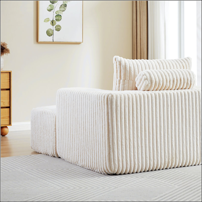 Chaise Lounge Sofa, Beige Corduroy