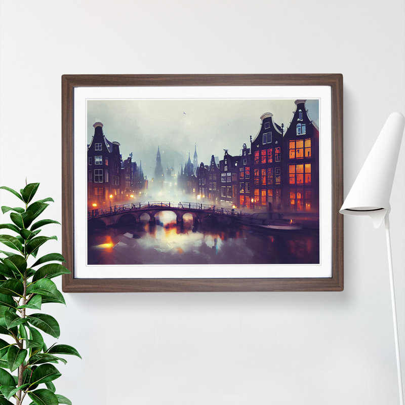 Amsterdam Canal at Night - Framed Print, Walnut, 46cm H x 64cm W x 2cm D