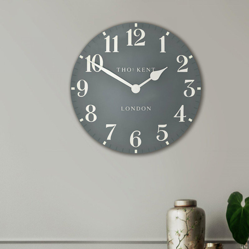 Arabic Metal Wall Clock, Blue Grey, 51cm H x 51cm W x 5cm D