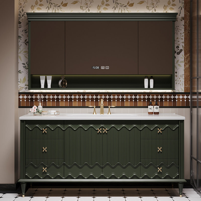 Armoire de salle de bain de style américain rétro, Vert, H 31,5 po x l 51,18 po x P 21,65 po